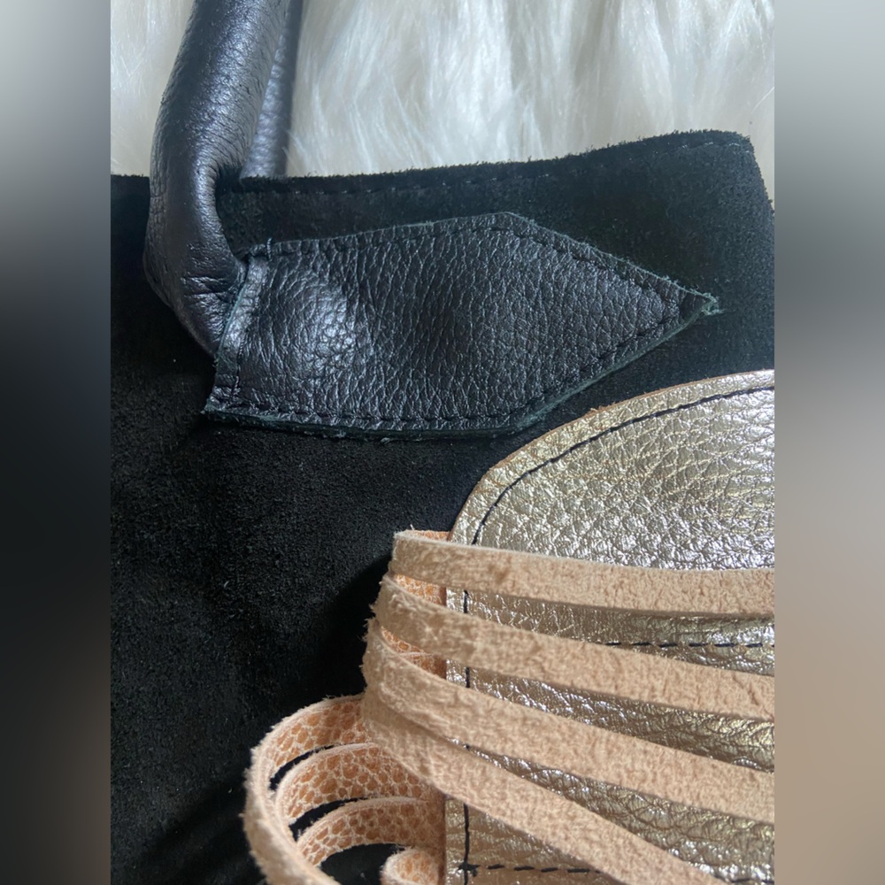 Suede Black and Gold Tote with Tan Fringe - Picture 9 of 9